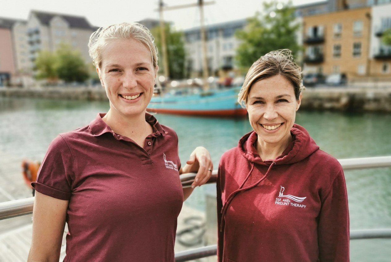 Skye Ramell and Kelly Steed, founders of Severn Physiotherapy, by Portishead harbour